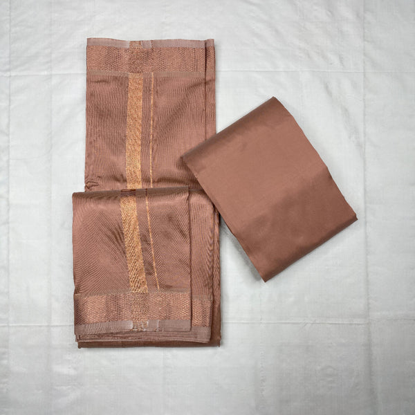 HORAD Art Silk  Copper  Shirt Material + Copper Zari Dhoti