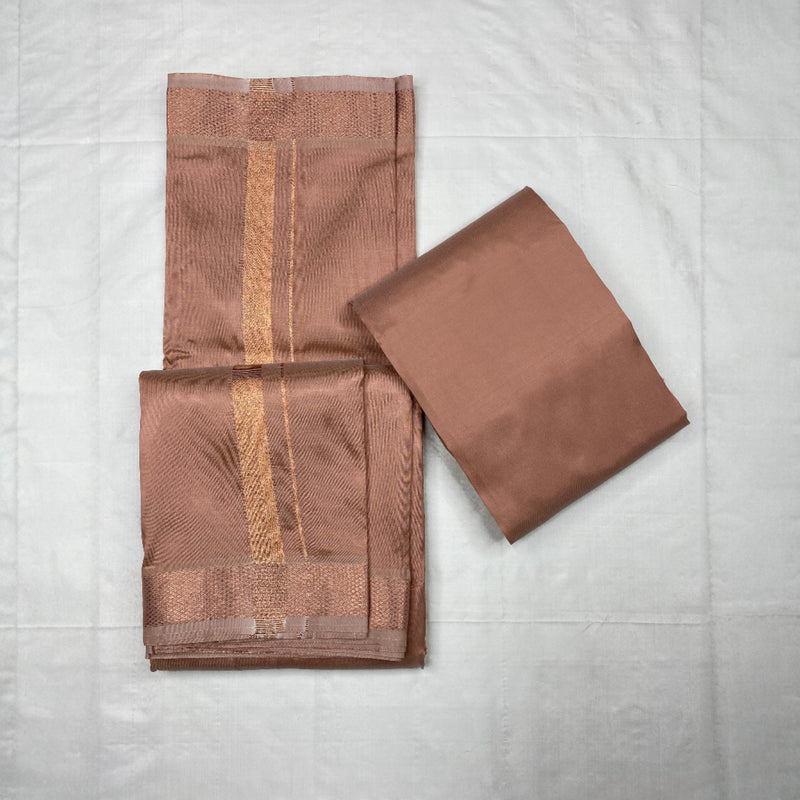 HORAD Art Silk  Copper  Shirt Material + Copper Zari Dhoti