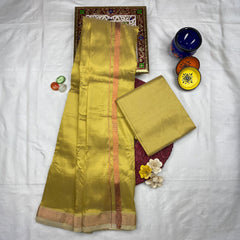 HORAD Art Silk  Dark Gold  Shirt Material + Copper Zari Dhoti