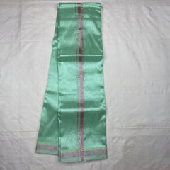 HORAD Art Silk  M.L.Green Shirt Material + Silver Zari Dhoti