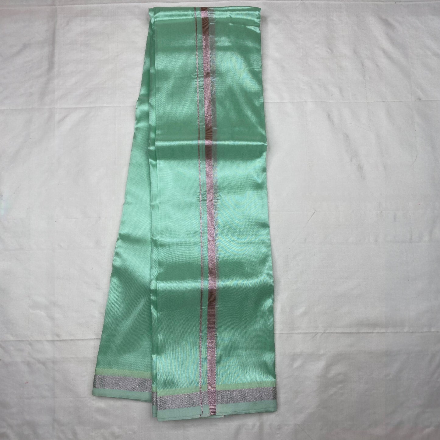 HORAD Art Silk  ML Green Shirt Material + Silver Zari Dhoti