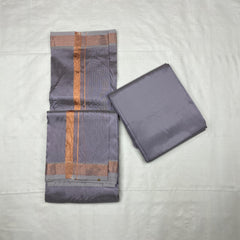 HORAD Art Silk  Dark Lavender Shirt Material + Copper Zari Dhoti