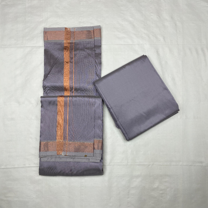 HORAD Art Silk  Dark Lavender Shirt Material + Copper Zari Dhoti