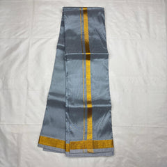 HORAD Art Silk  Steel Grey Shirt Material + Gold Zari Dhoti