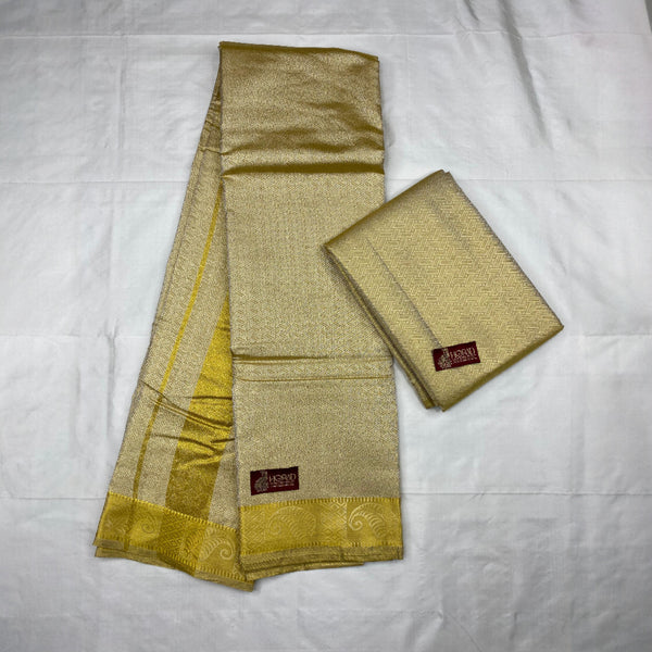 Horad Premium Art Silk Gold Tissue Emboss Shirt Material + Dhoti + Angavastram