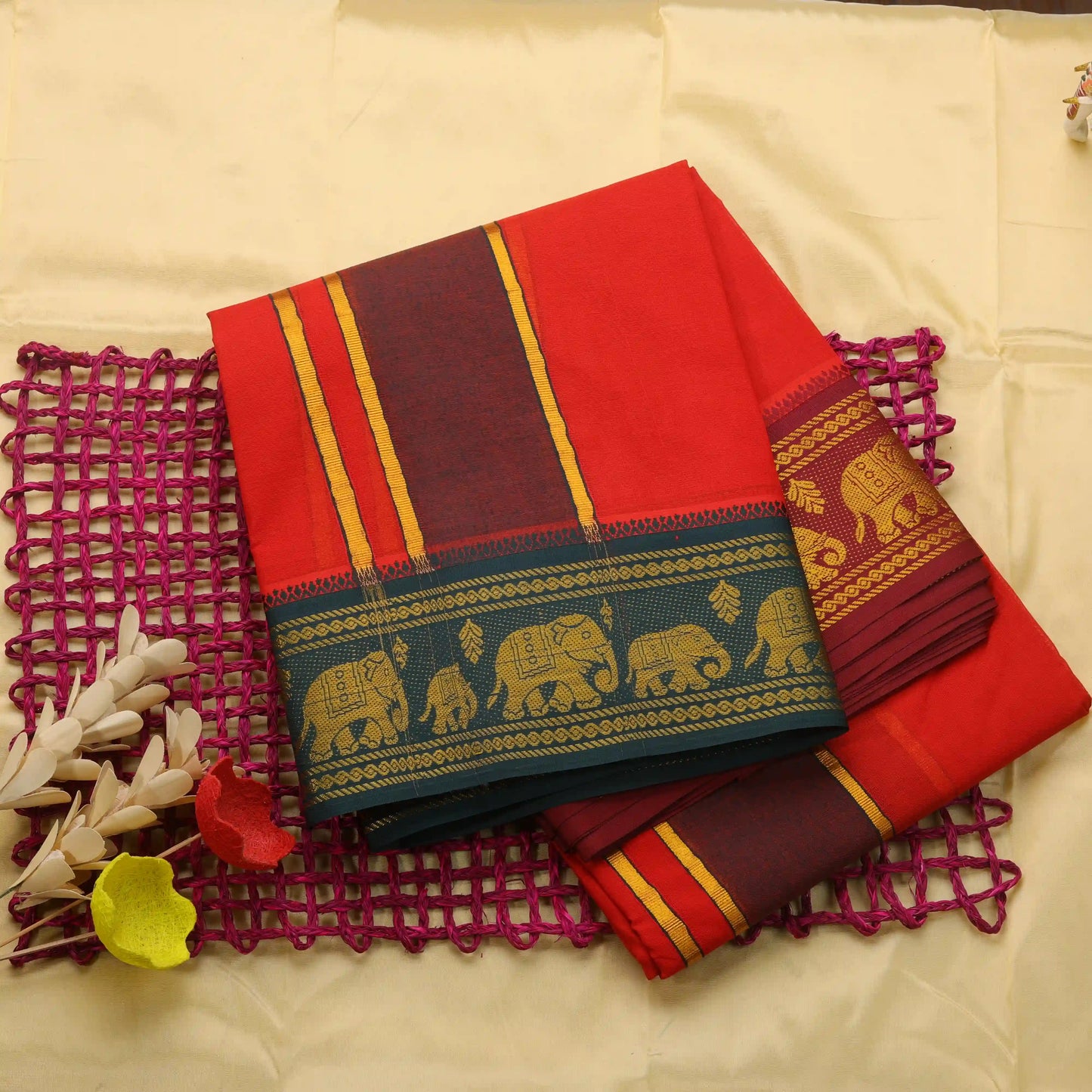 Horad Korvai Cotton Fancy Border Red 5.00" Dhoti