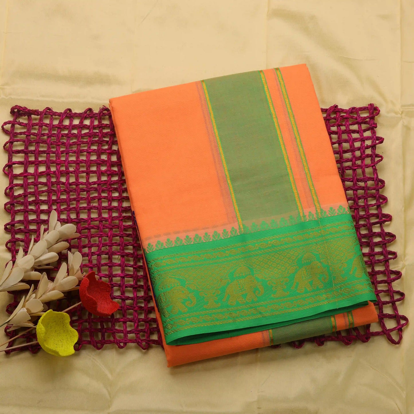 Horad Korvai Cotton Fancy Border Peach 5.00" Dhoti