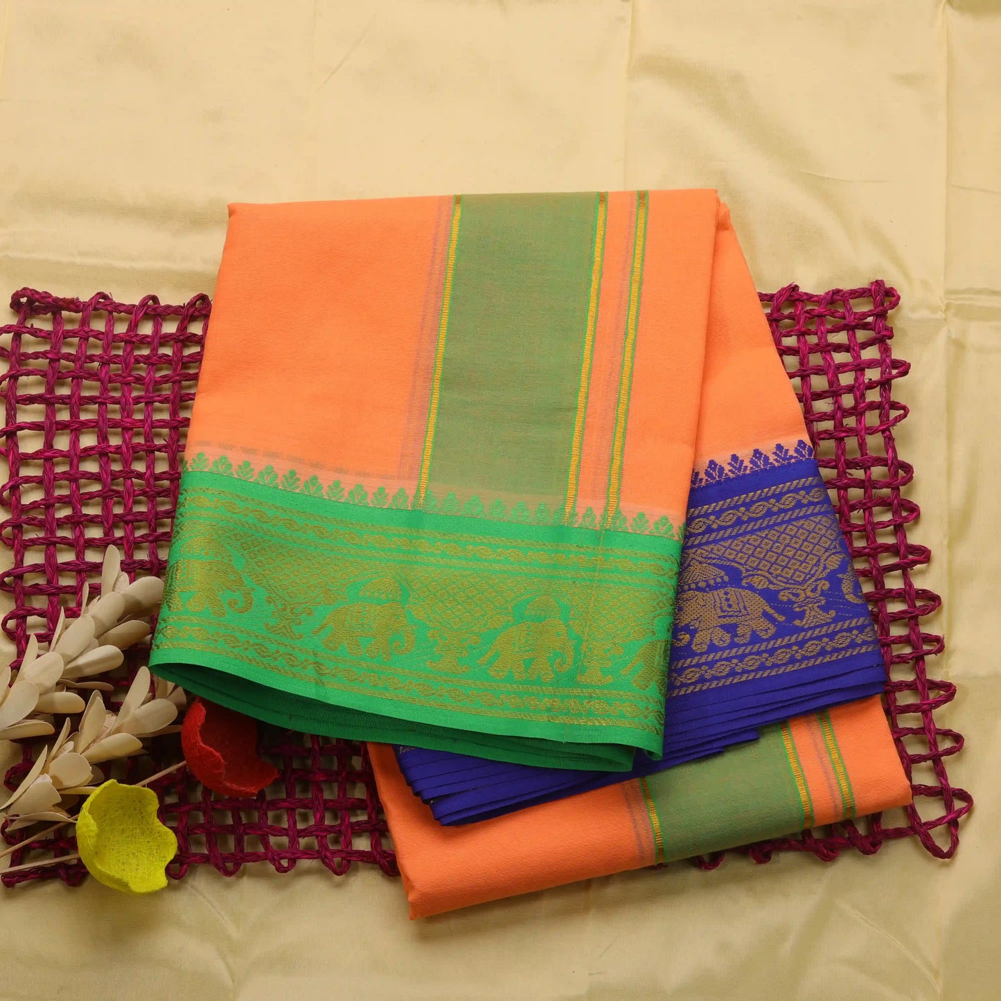 Horad Korvai Cotton Fancy Border Peach 5.00" Dhoti