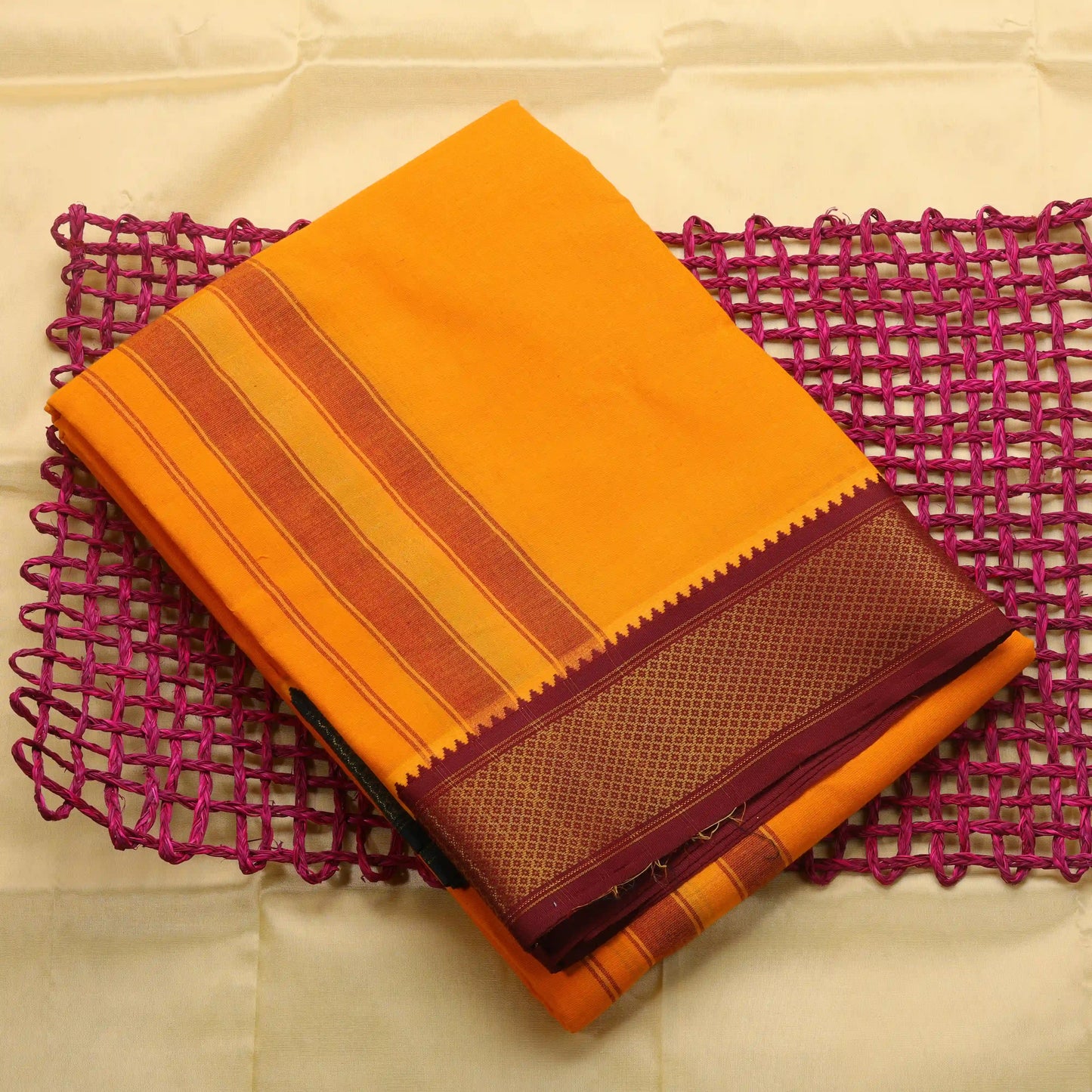 Horad Korvai Cotton Orange 10 KAN Dhoti