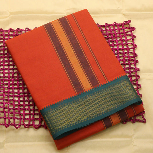 Horad Korvai Cotton Dark Orange 10 KAN Dhoti