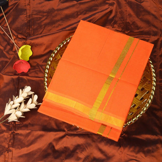 Horad Pure Cotton Gold Zari Self Light Orange 0.25" Dhoti