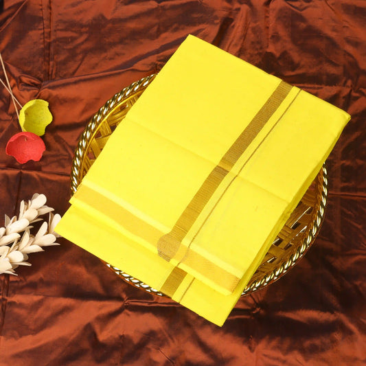 Horad Pure Cotton Gold Zari Self Yellow 0.25" Dhoti
