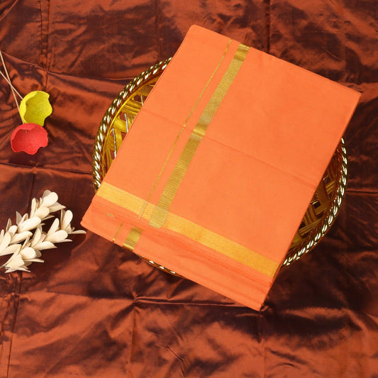 Horad Pure Cotton Gold Zari Self Light Orange 0.25" Dhoti