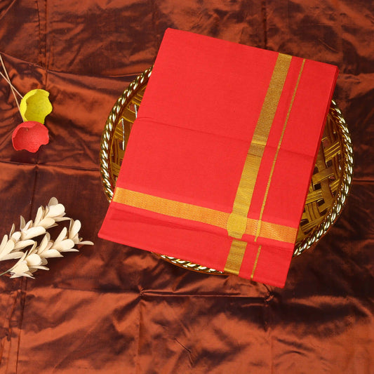 Horad Pure Cotton Gold Zari Self Red 0.25" Dhoti