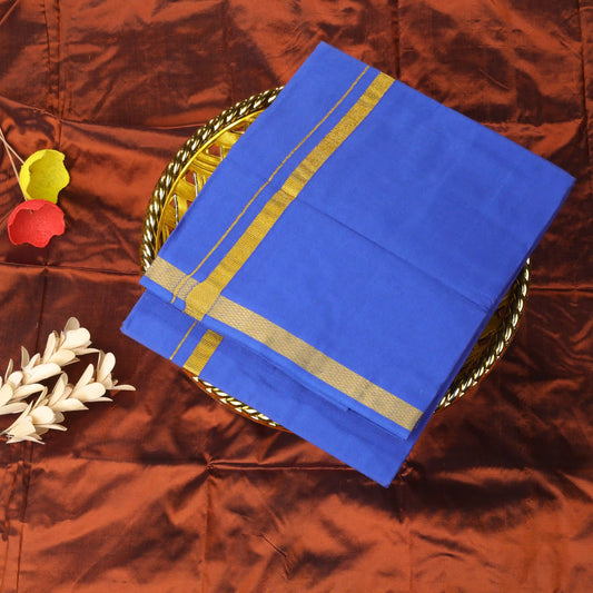 Horad Pure Cotton Gold Zari Self Blue 0.25" Dhoti