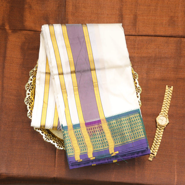 Horad Korvai Pure Silk Blue Border 11 KAN Dhoti