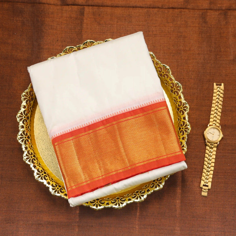 Horad Pure Silk Orange Border 16 KAN Dhoti