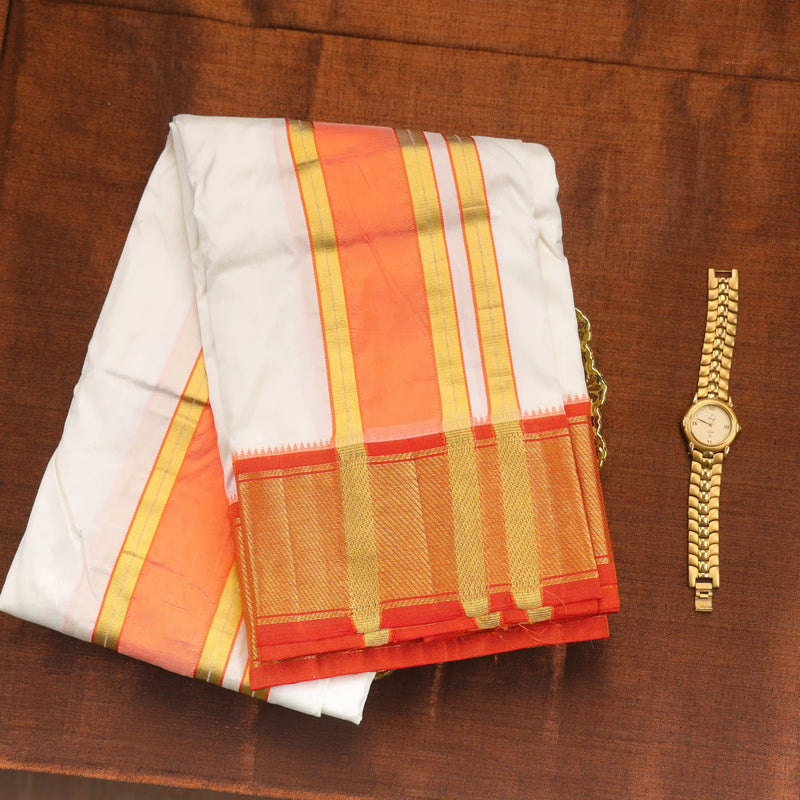 Horad Pure Silk Orange Border 16 KAN Dhoti