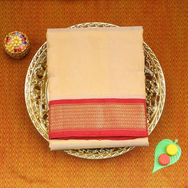 Horad Pure Silk Tissue Red Border 16 KAN Dhoti