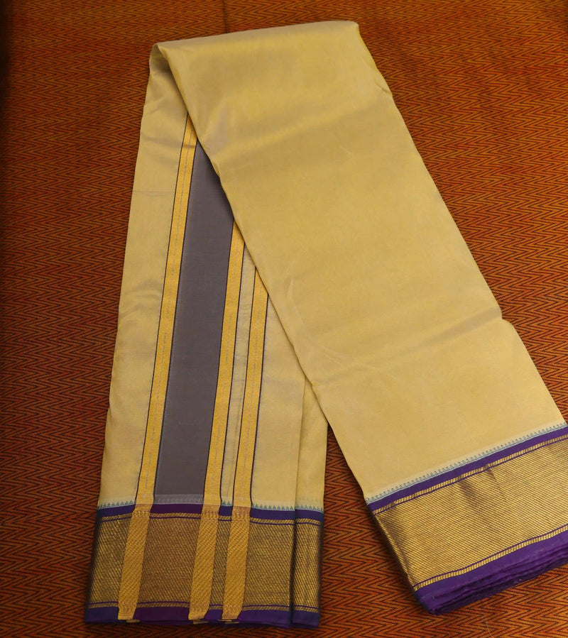 Horad Pure Silk Tissue Dark Blue Border 16 KAN Dhoti