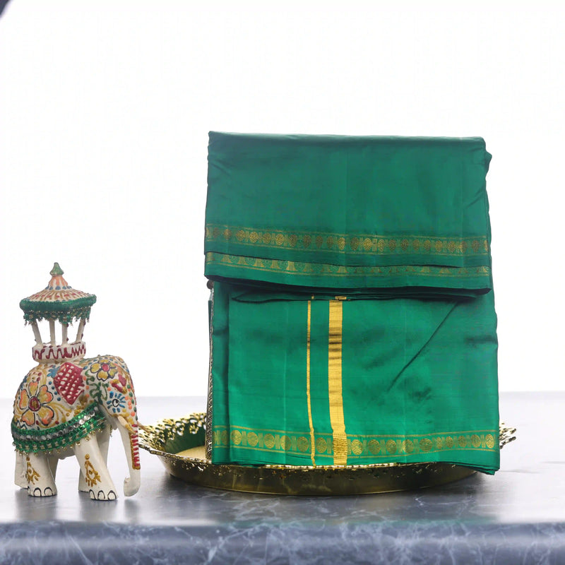 Horad Pure Silk Uthratcham Dark Green Dhoti (9X5)