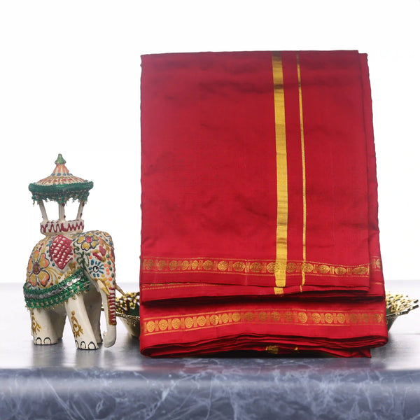 Horad Pure Silk Uthratcham Red Dhoti (9X5)