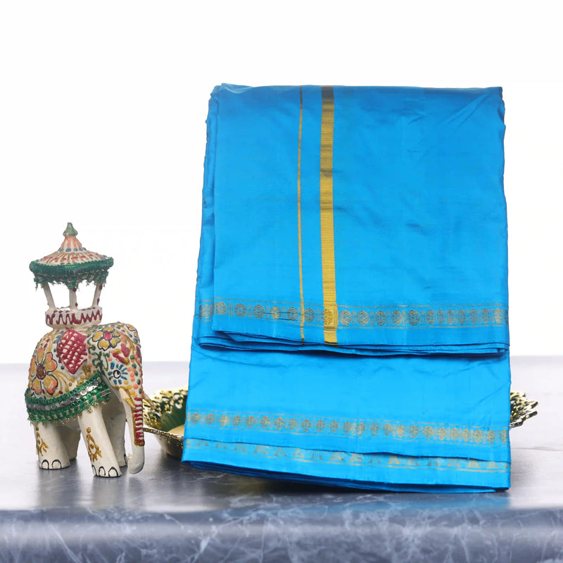 Horad Pure Silk Uthratcham Light Blue Dhoti (9X5)