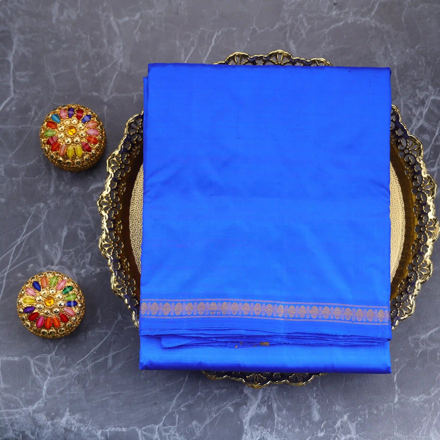 Horad Pure Silk Uthratcham Dark Blue Dhoti (9X5)