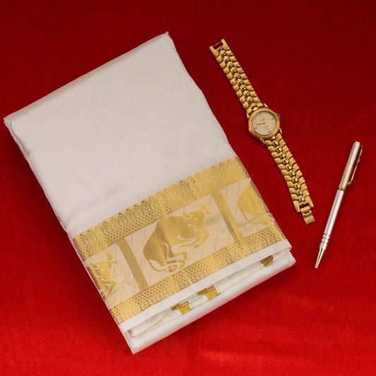 Horad Silk Blend Half White Zodiac 4.00” Dhoti