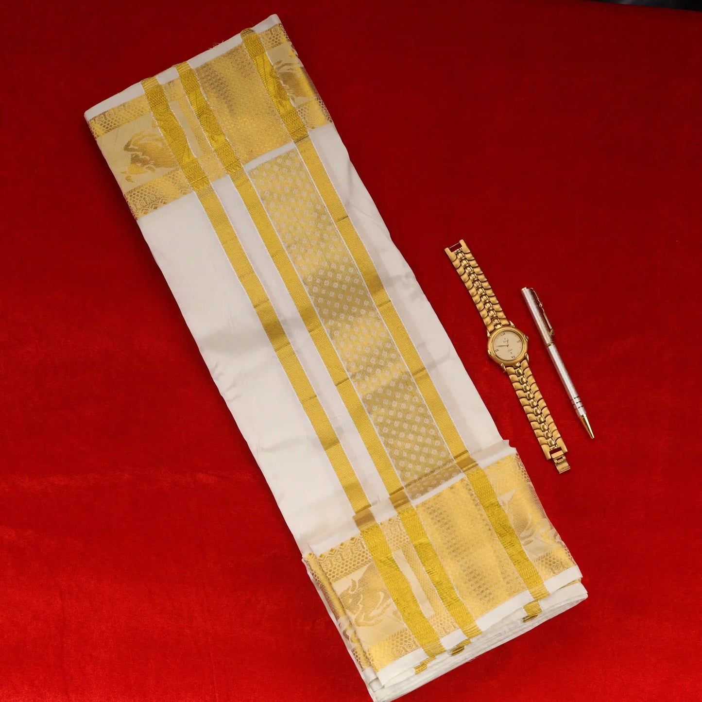 Horad Silk Blend Half White Zodiac 4.00” Dhoti