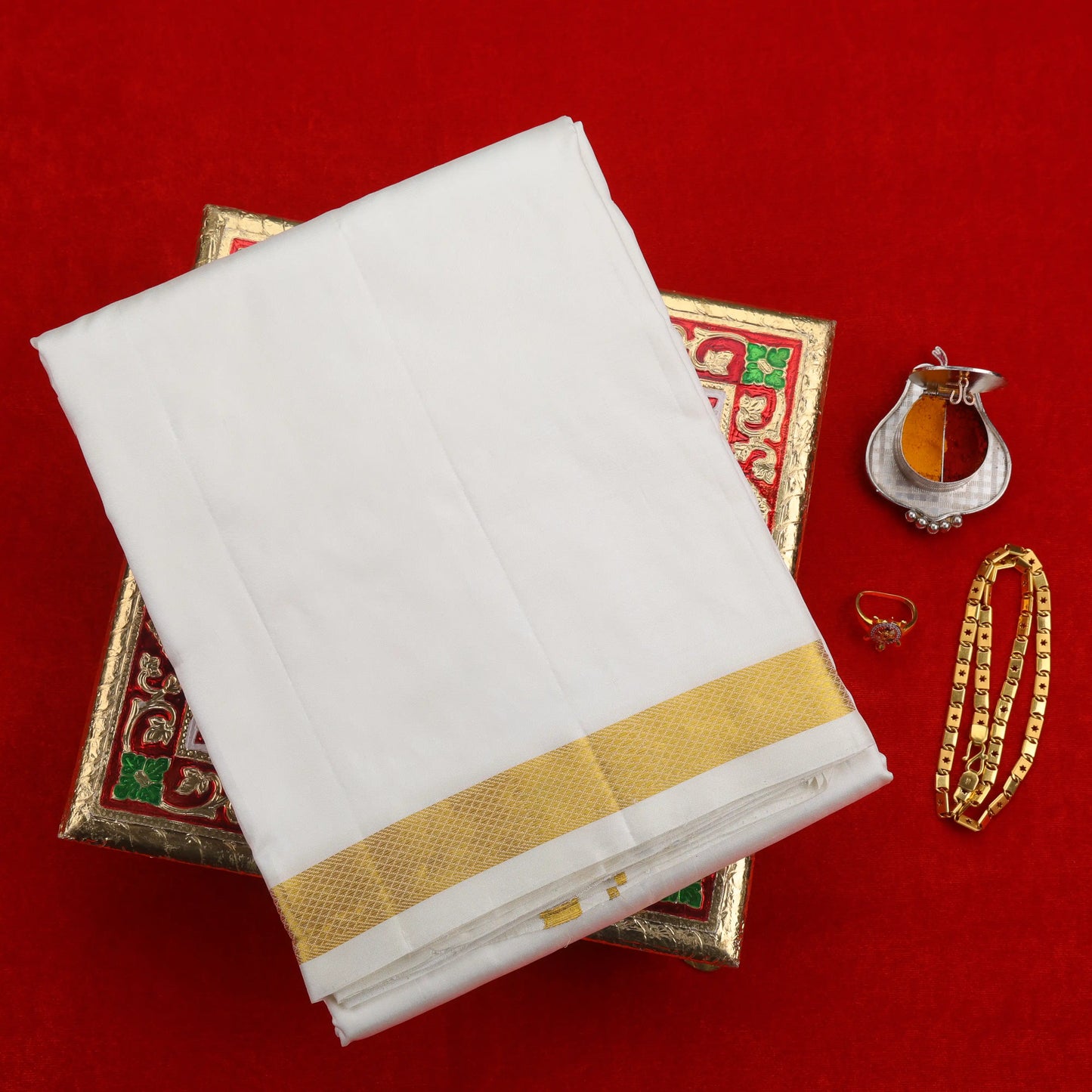 Horad Pure Silk Cream 0.75” Dhoti (10X6)