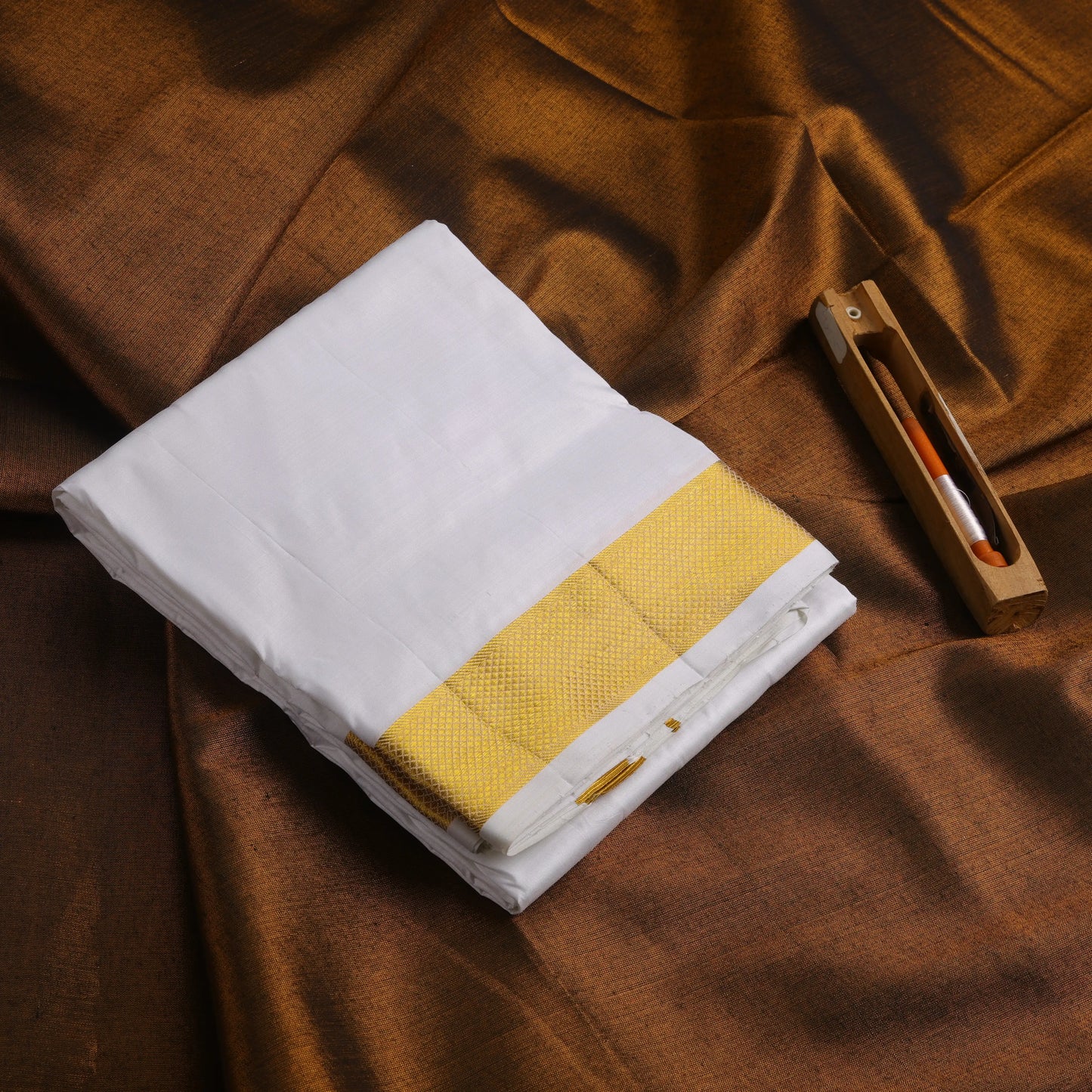 Horad Tradition Pure Silk Half White 1.75” Dhoti (10X6)