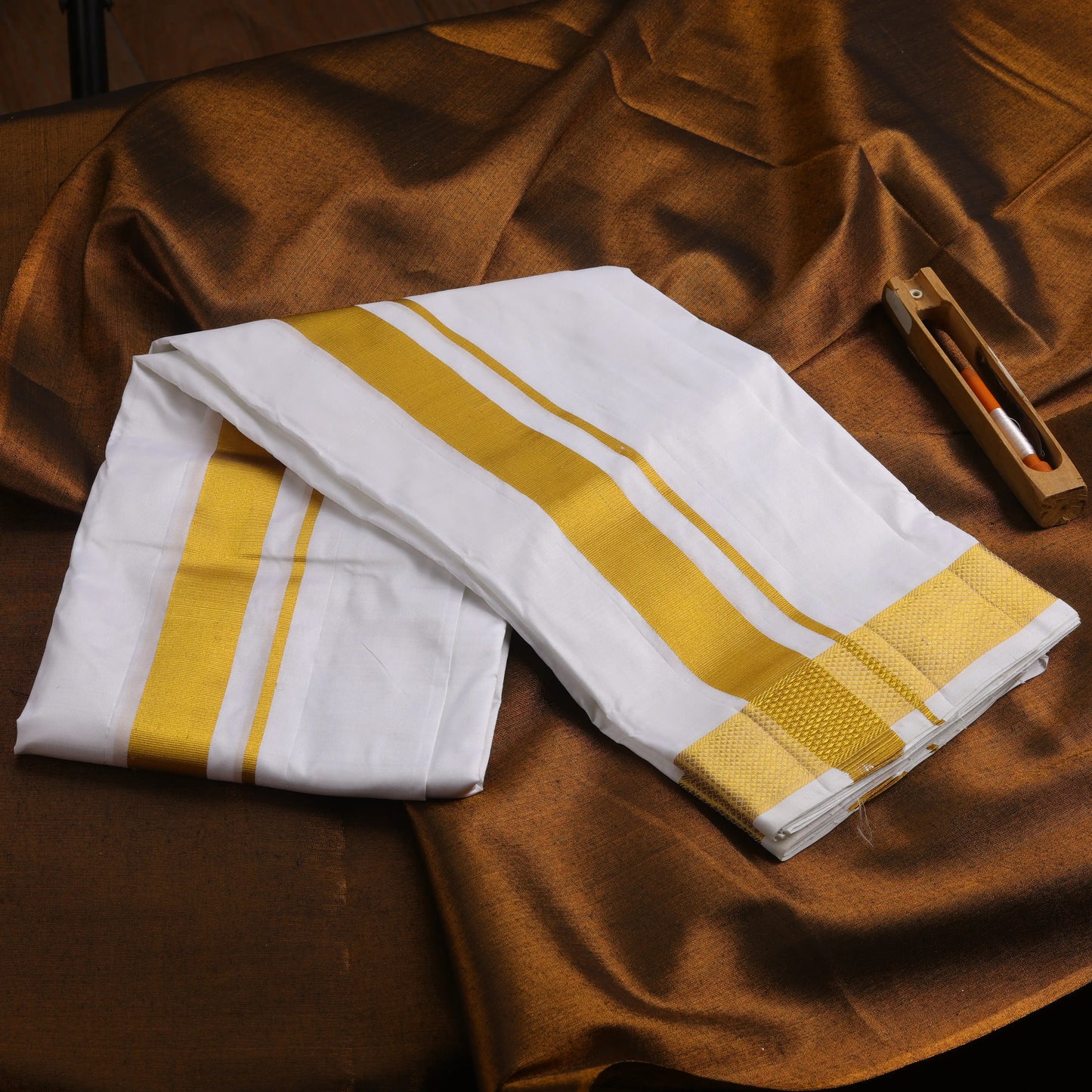 Horad Tradition Pure Silk Half White 1.75” Dhoti (10X6)