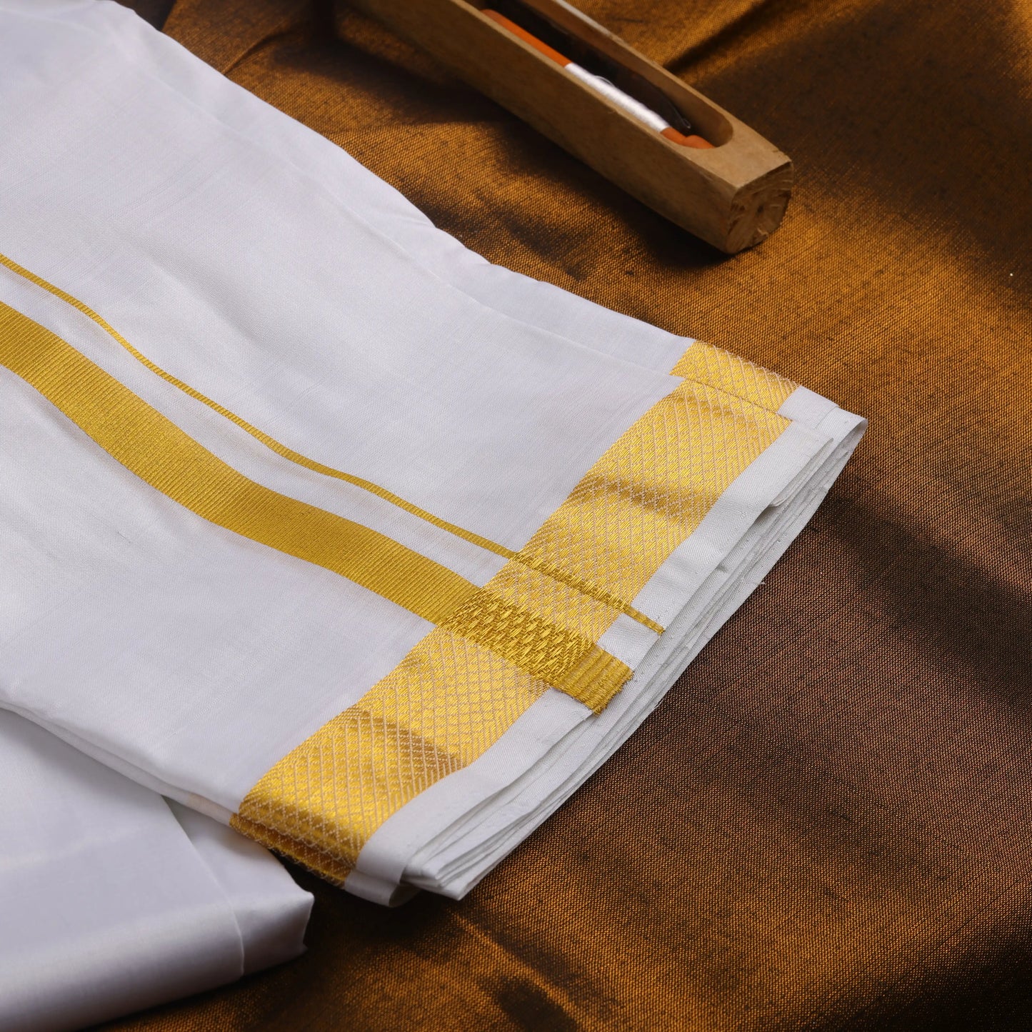 Horad Tradition Pure Silk Half White 0.75” Dhoti (10X6)