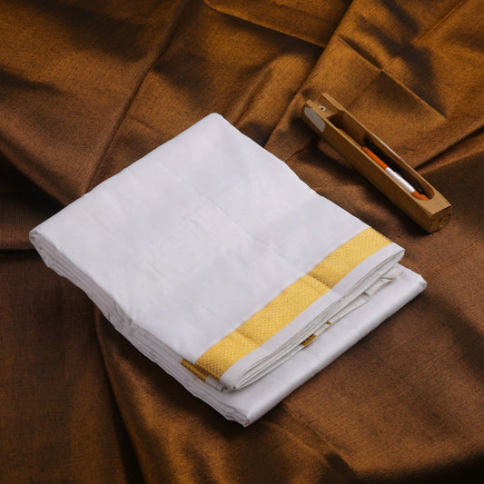 Horad Tradition Pure Silk Half White 0.50” Dhoti  (10X6)