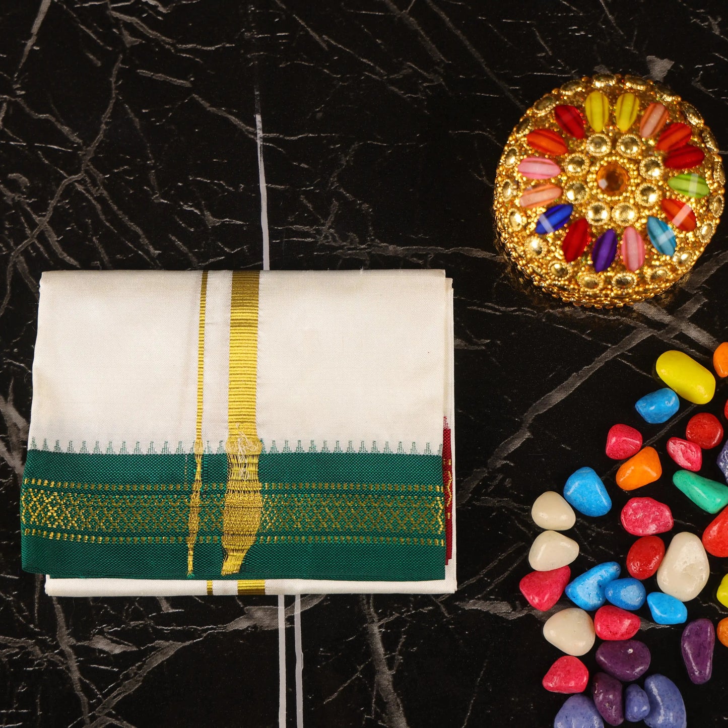 Horad Korvai Baskana Pure Silk Cream 2 Muzham Dhoti