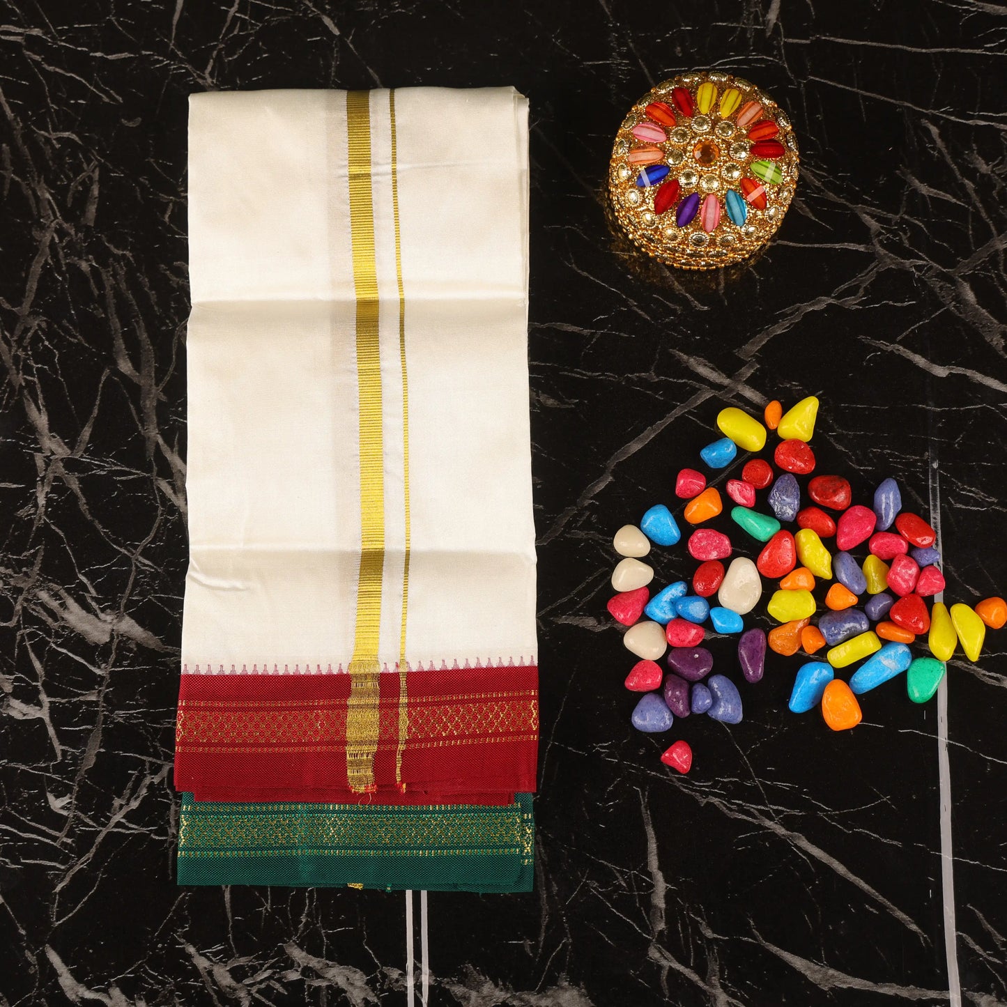 Horad Korvai Baskana Pure Silk Cream 2 Muzham Dhoti