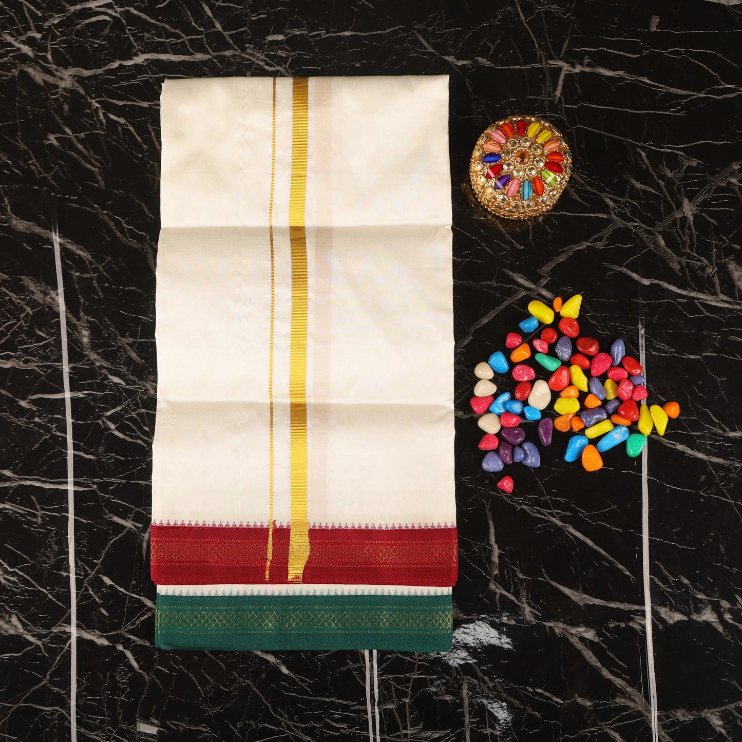Horad Korvai Baskana Pure Silk Cream 3 Muzham Dhoti