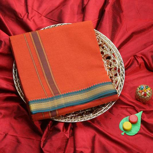 Horad Korvai Cotton Dark Orange 5 KAN Dhoti