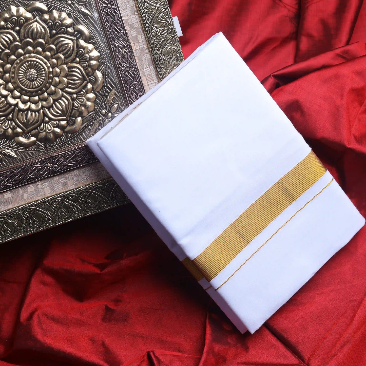 Horad Pure Cotton Pack of 3 Gold Zari 0.75" Dhoties