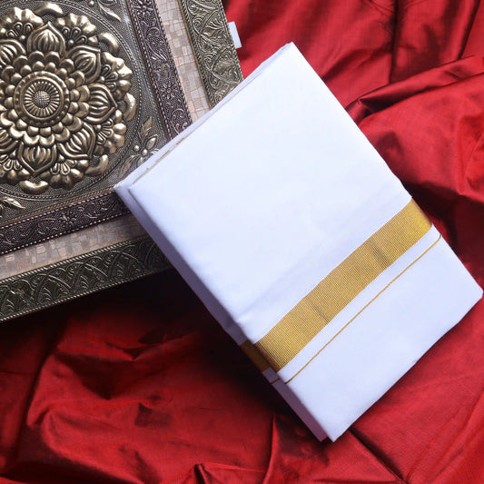 Horad Pure Cotton Pack of 3 Gold Zari 0.75" Dhoties