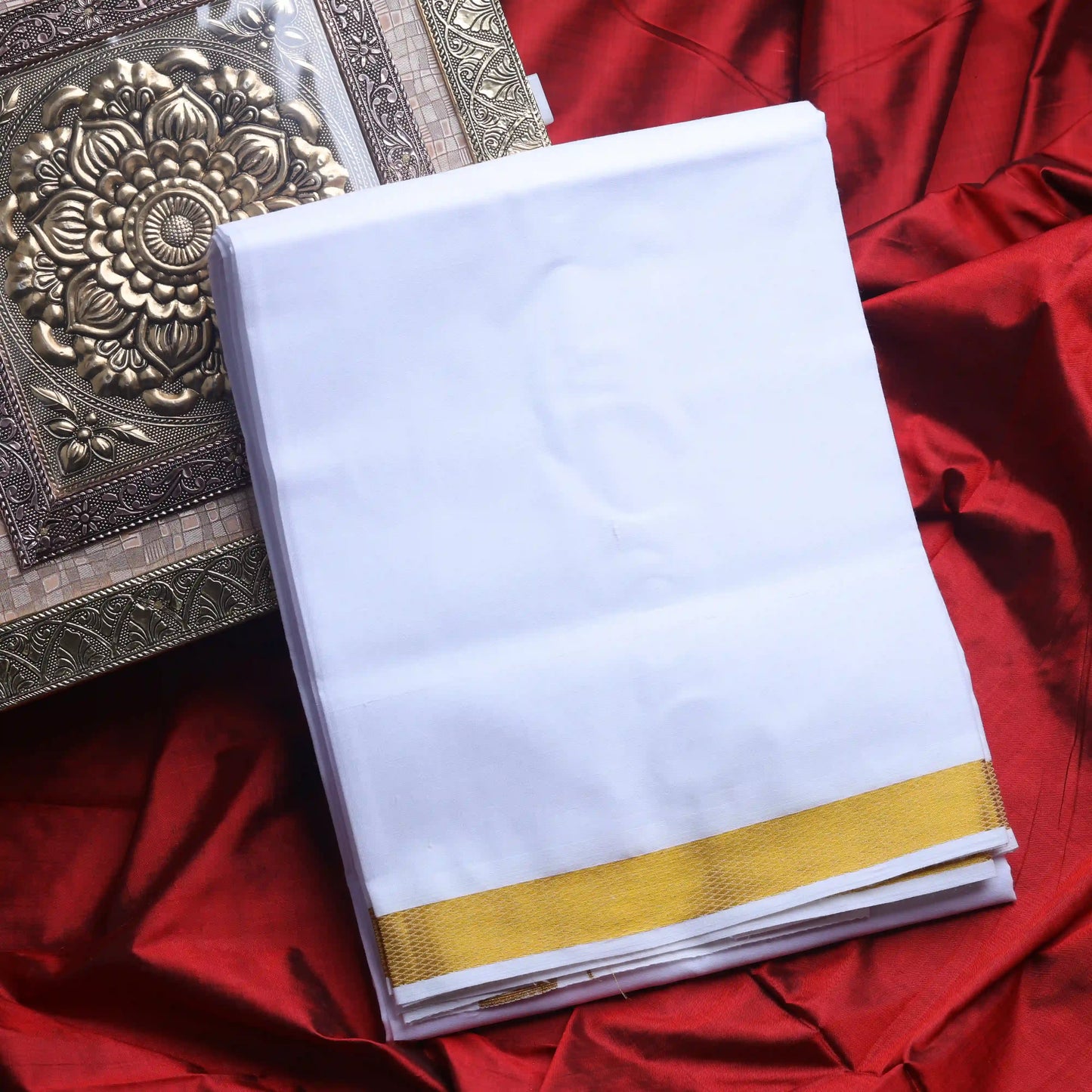 Horad Pure Cotton Pack of 2 Gold Zari 0.75 " Dhoties