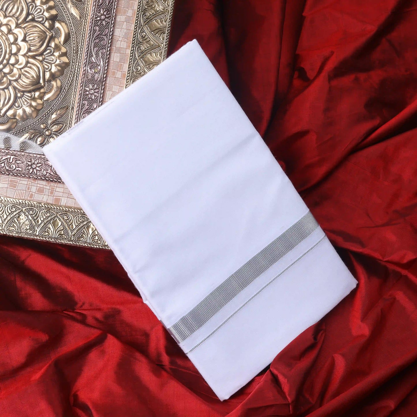 Horad Pure Cotton Pack of 2 Silver Zari 0.25 " Dhoties