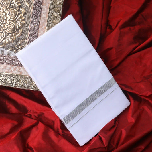 Horad Pure Cotton Pack of 3 Silver Zari 0.25" Dhoties
