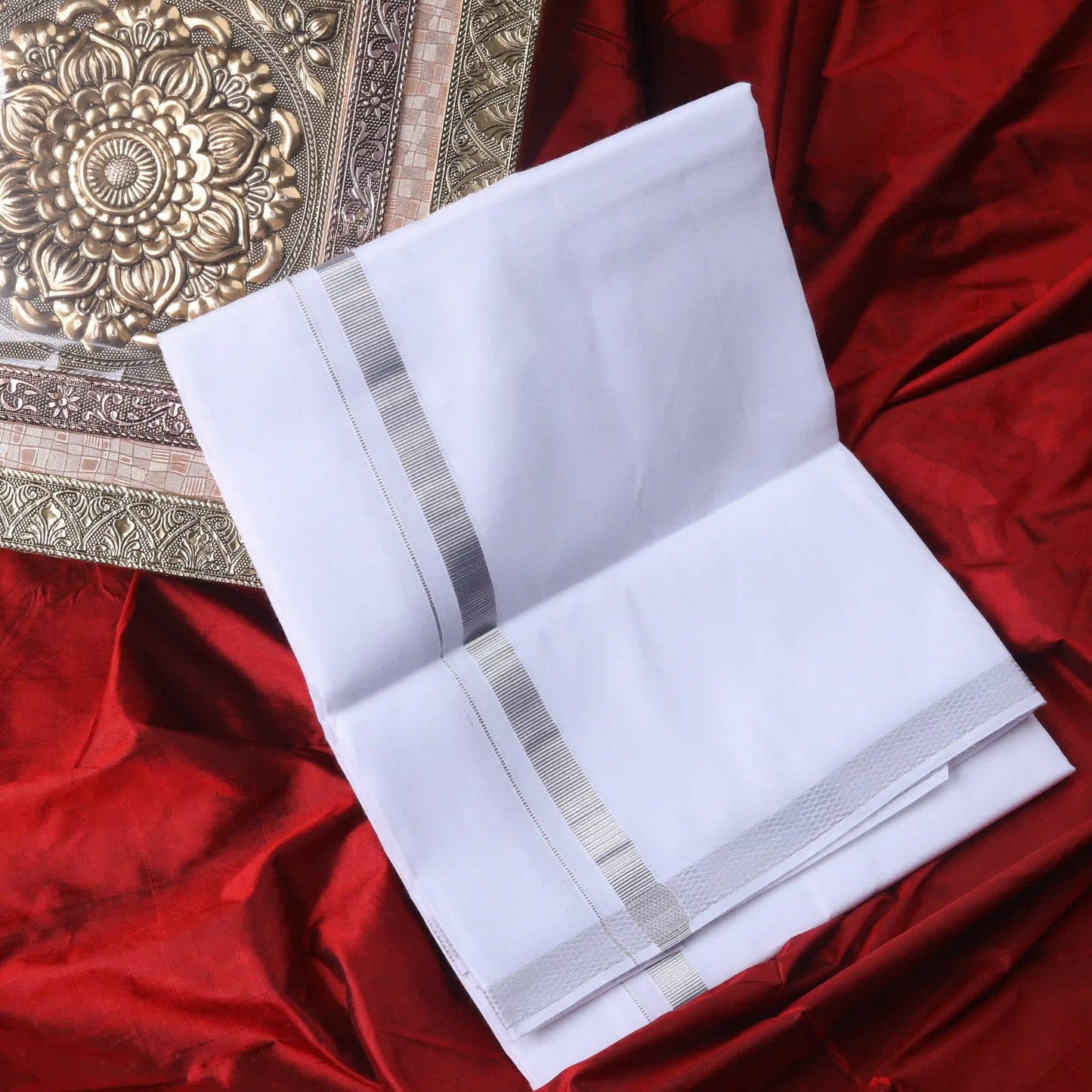 Horad Pure Cotton Pack of 2 Silver Zari 0.25 " Dhoties