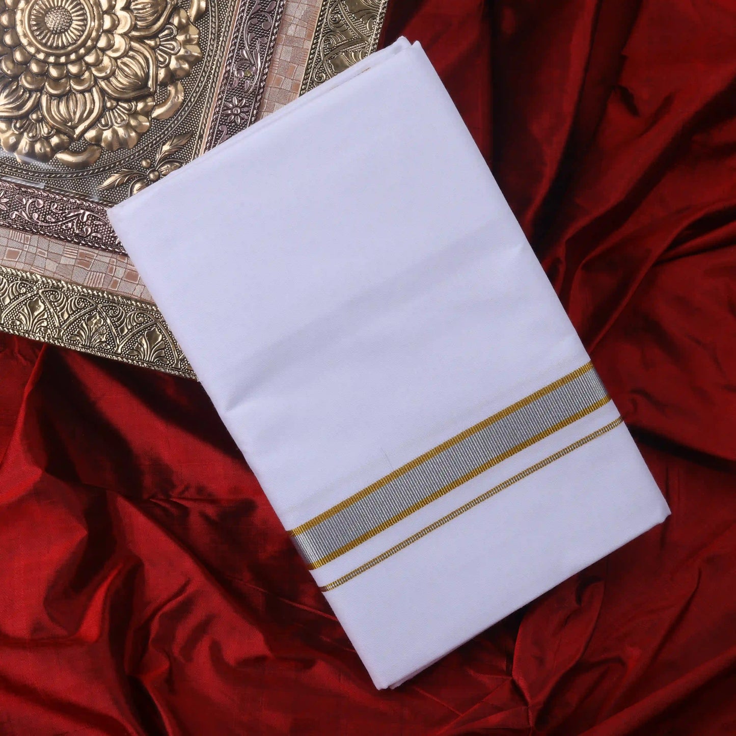 Horad Pure Cotton Pack of 3 Silver And Gold Zari 0.25" Dhoties