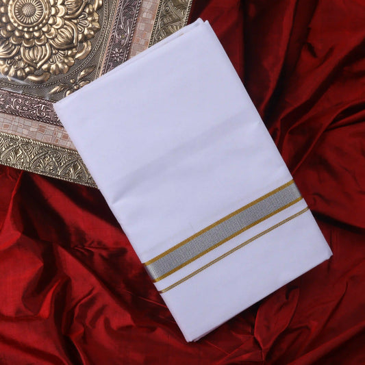 Horad Pure Cotton Pack of 3 Silver And Gold Zari 0.25" Dhoties