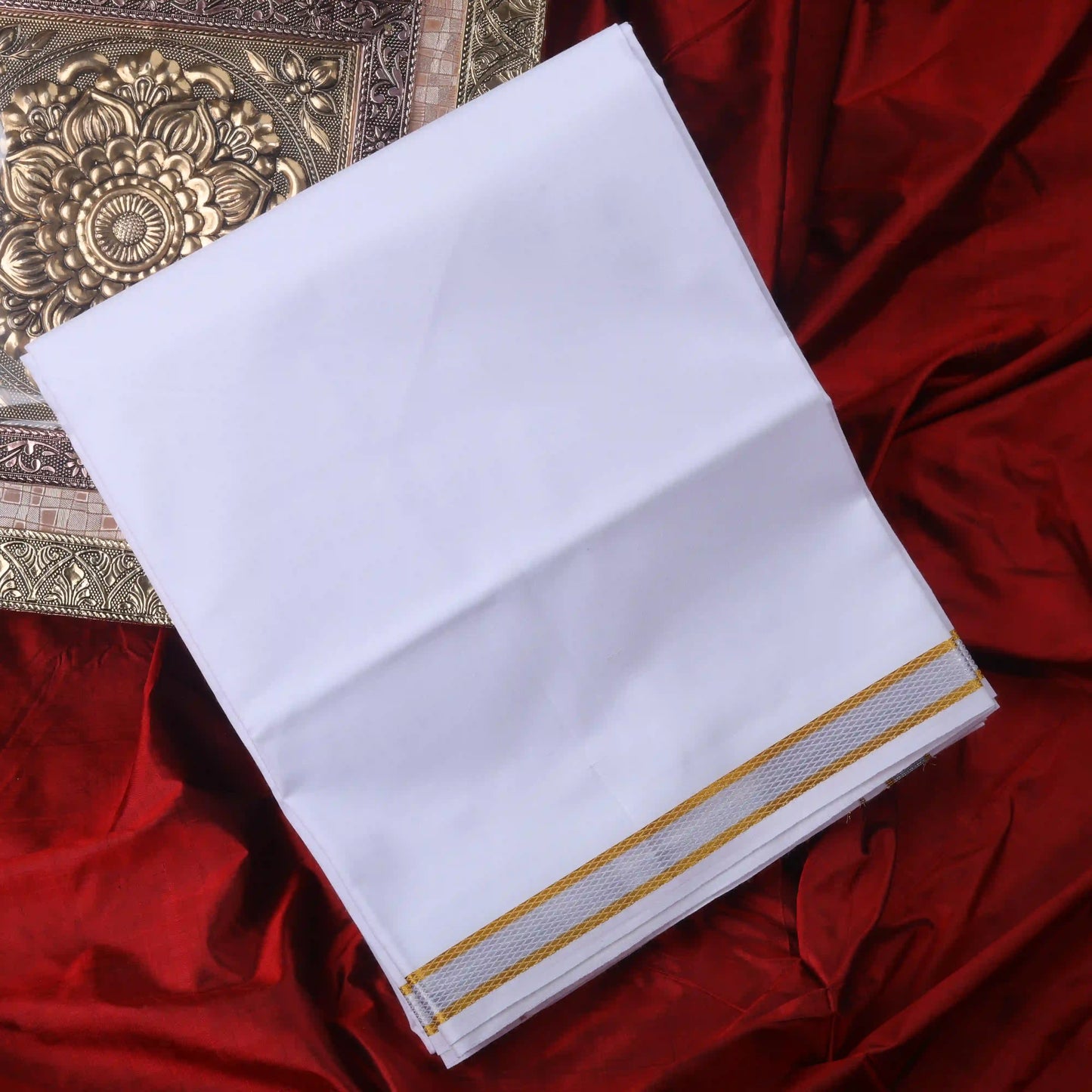 Horad Pure Cotton Pack of 3 Silver And Gold Zari 0.25" Dhoties