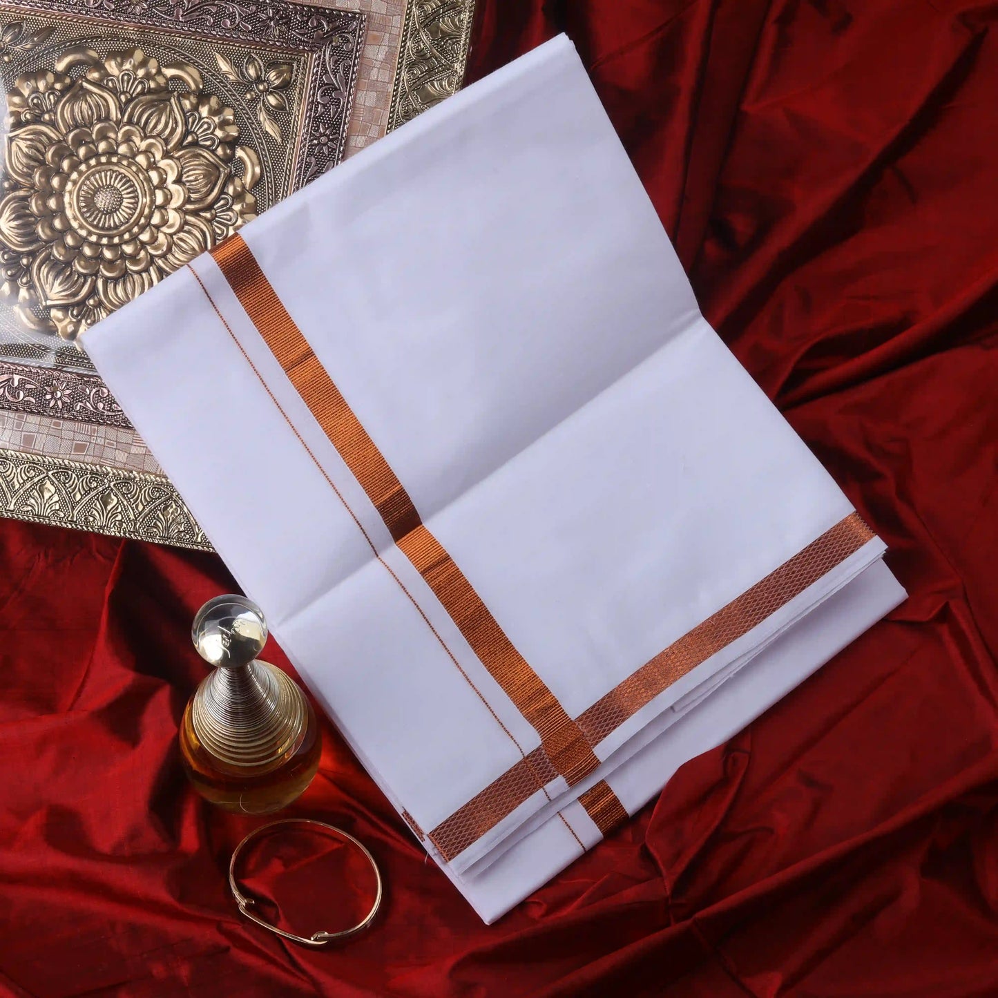 Horad Pure Cotton Pack of 2 Copper Zari 0.25" Dhoties