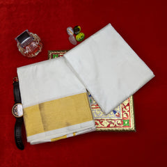 Horad Pure Silk Blend Cream 3” Dhoti + Shirt Material